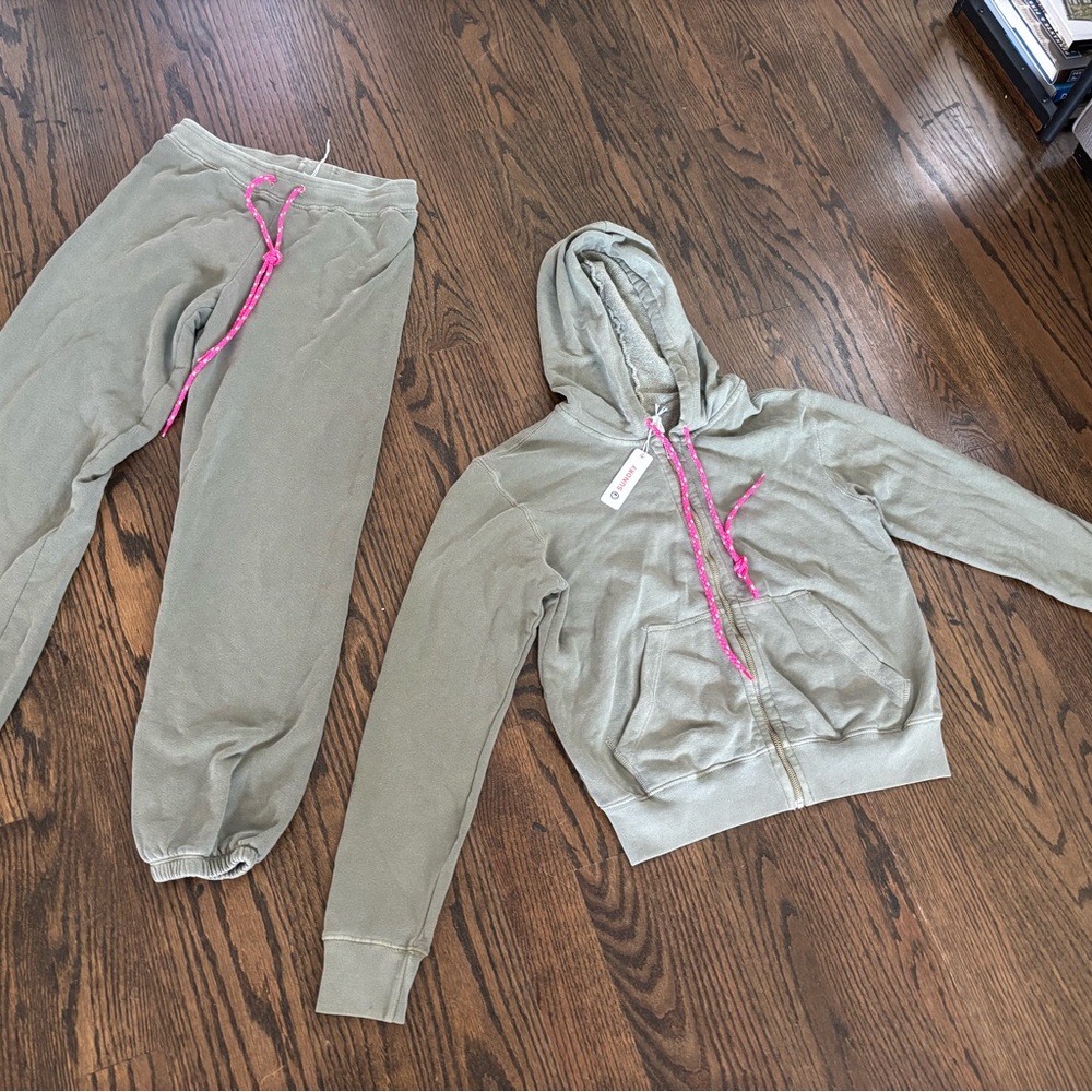 Sundry Kids Olive Joggers with Pink Drawstrings